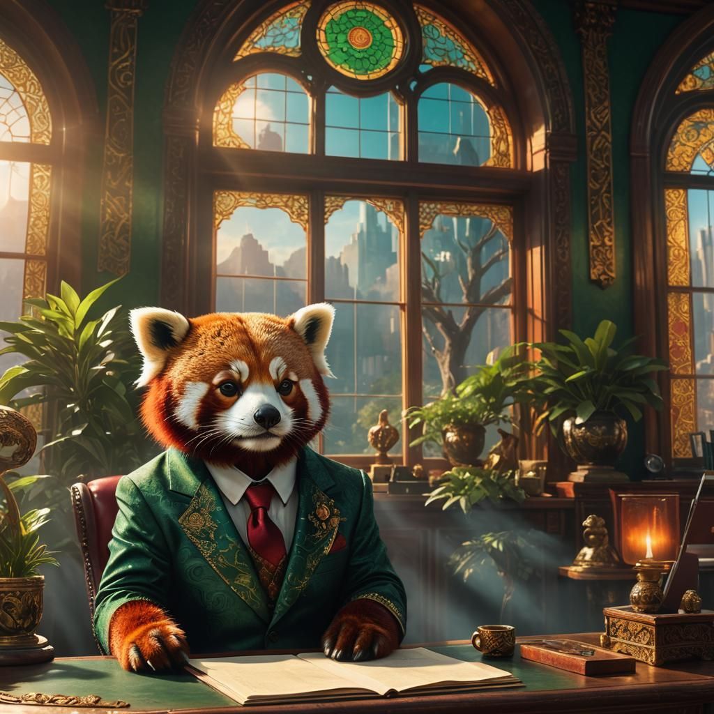 Red Panda CEO: Fantasy Portrait in Ornate Detail