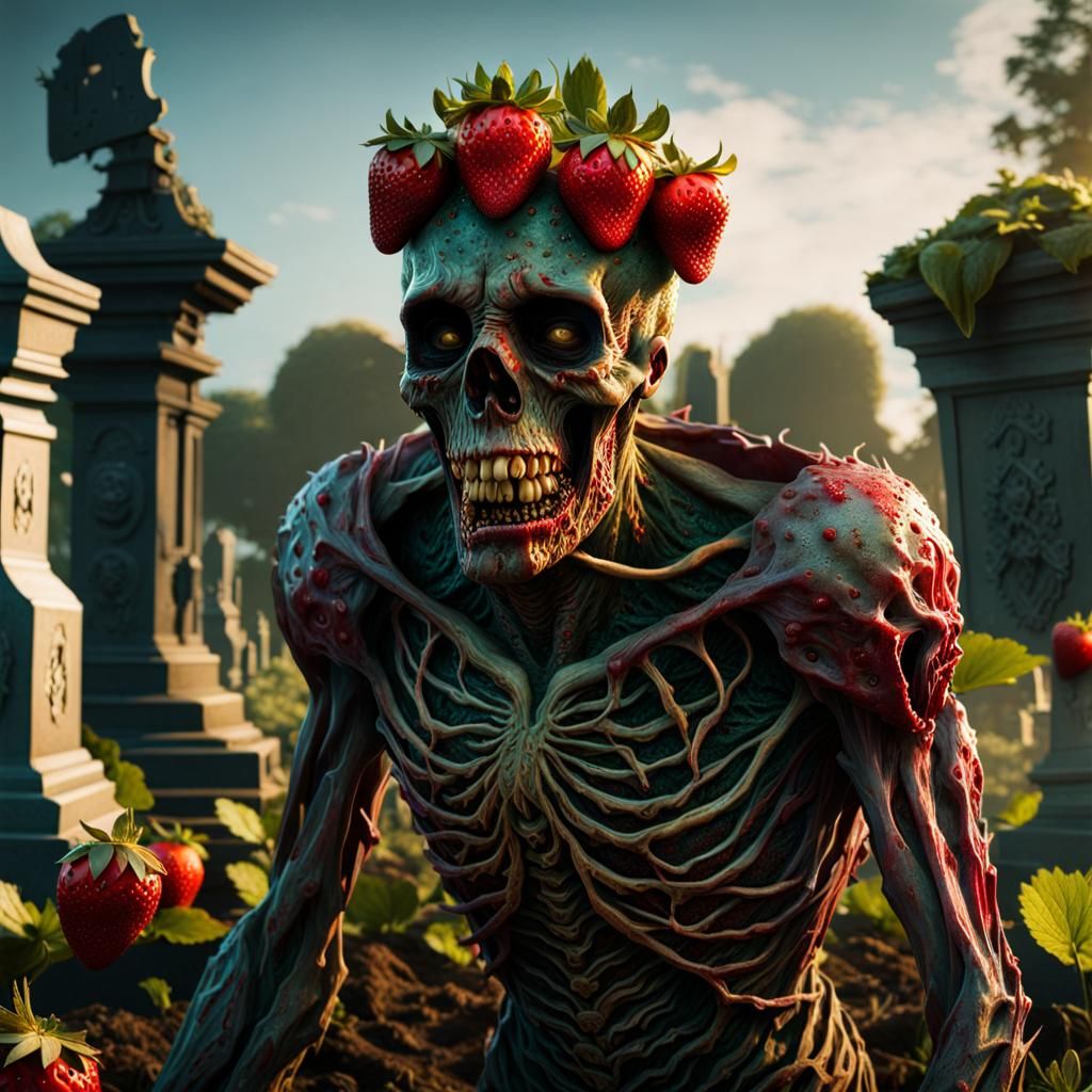 Zombie Strawberry Bride Emerging from Grave in Graffiti Art