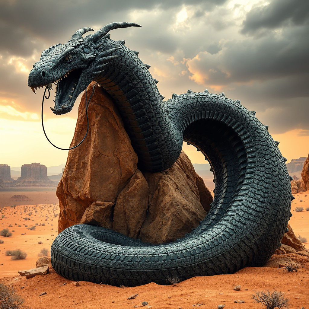 Serpent of Rubber Tires Coiled in Desert Storm