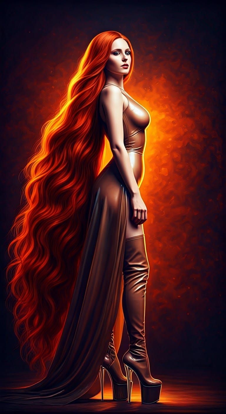 Regal Woman in Latex, Art Nouveau Dark Fantasy