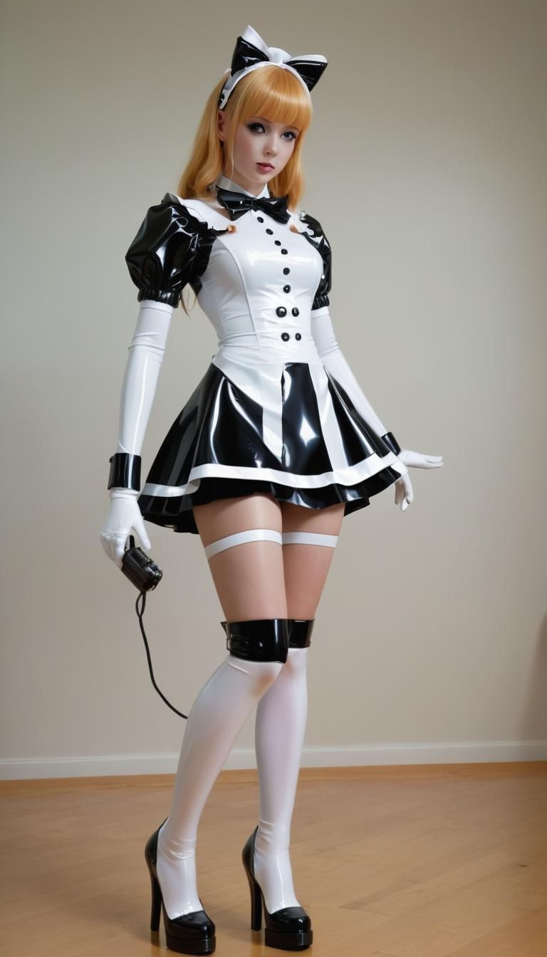 Android Maidbot in Latex Dress and High Heels