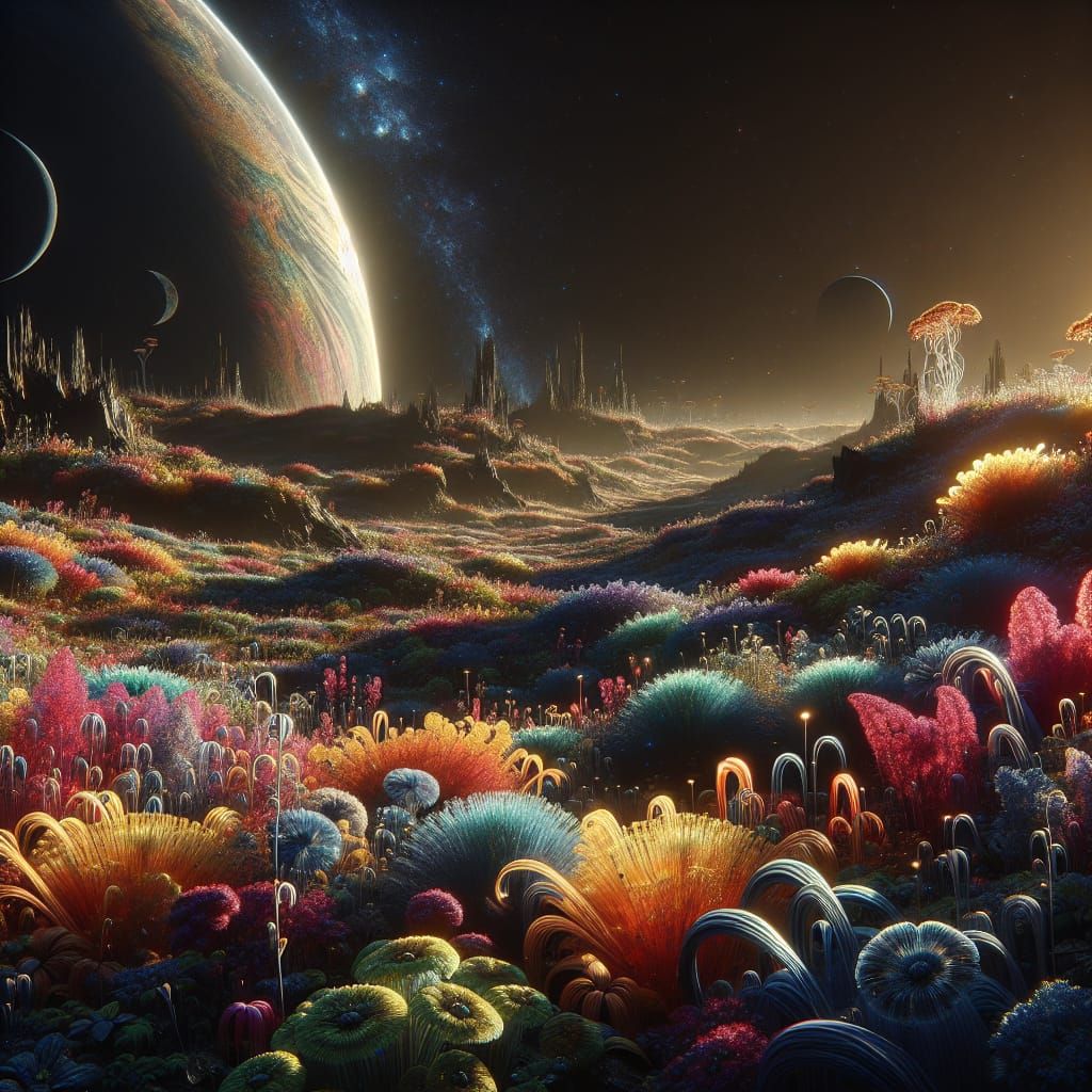 Hyperrealistic Intergalactic Meadow on Alien Planet