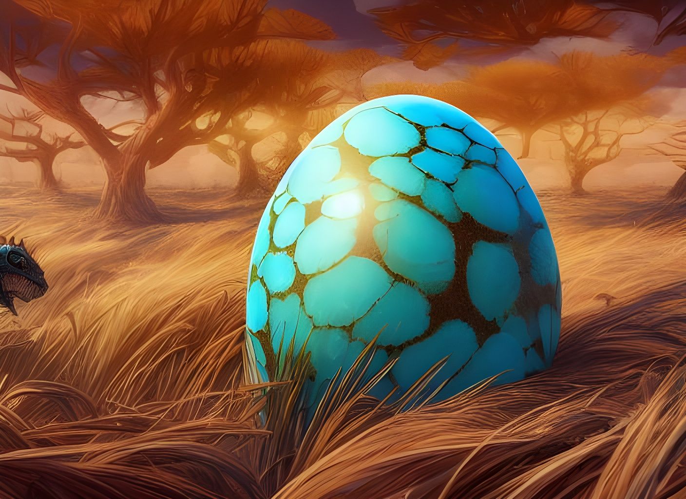 Turquoise Dinosaur Egg in Egyptian Art Style