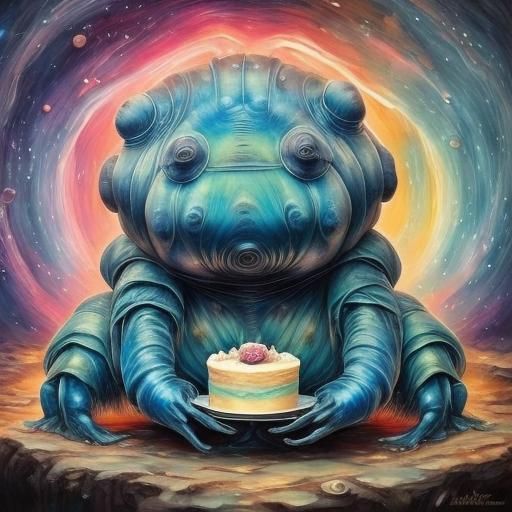 Adorable Tardigrade Baby Crying for Cake in Alcohol Ink