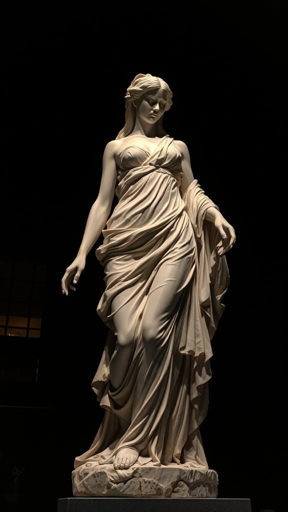Ivory Woman Statue in Dark Atmospheric Lighting