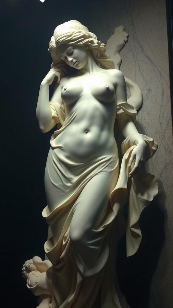 Elegant Ivory Sculpture of a Woman in Dark Setting