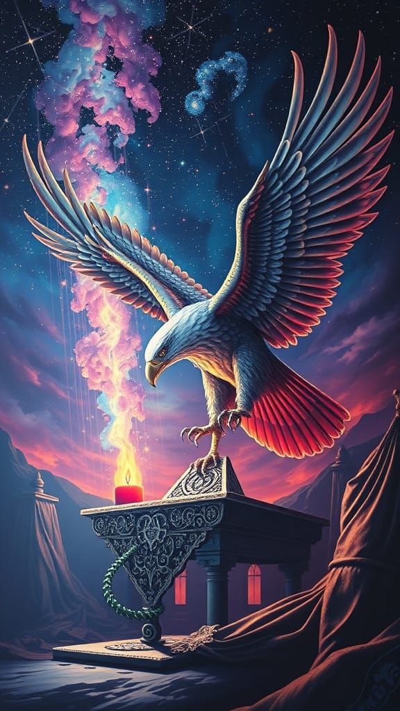 Mythical Eagle at an Altar while Stars are Falling from the ...