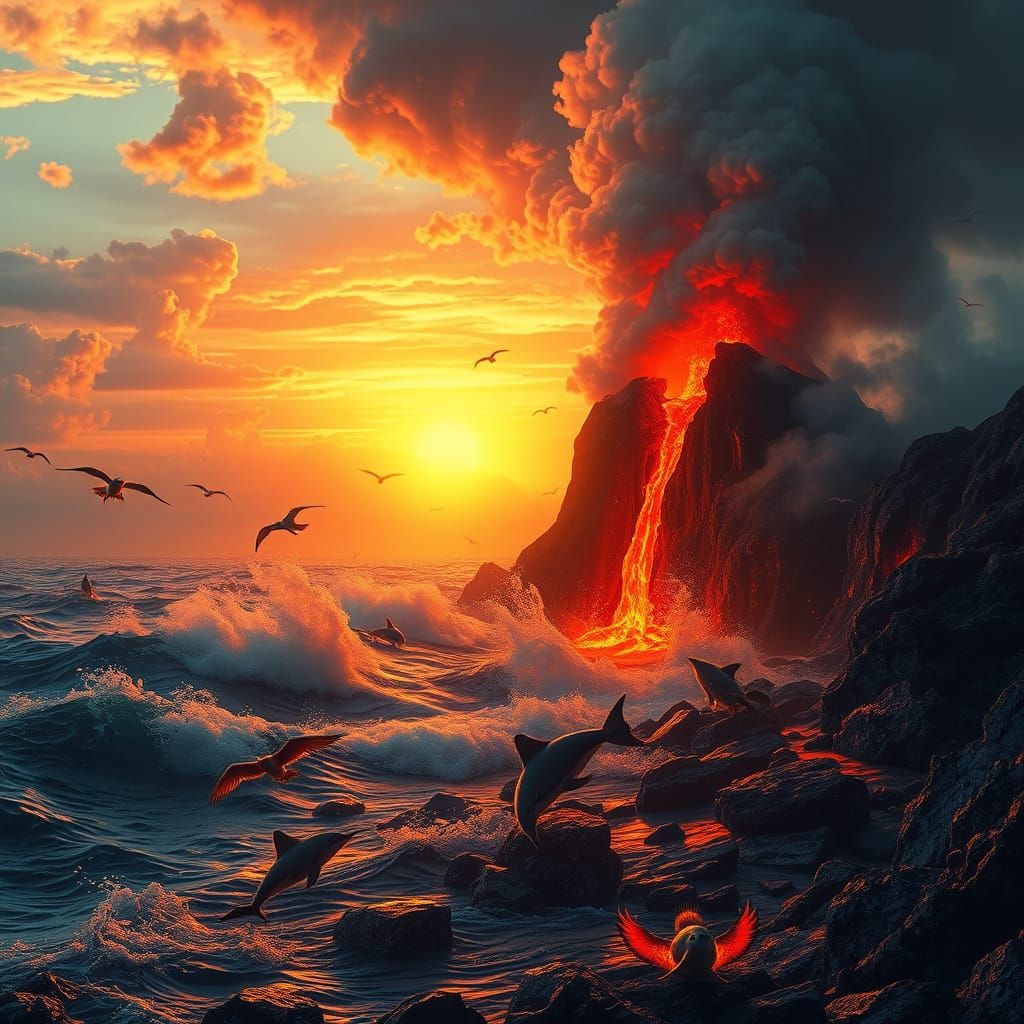 Vibrant Coastal Eruption in Cinematic Realism
