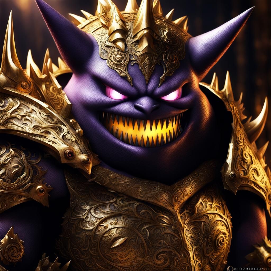 Gengar in Gold Armor with Menacing Gaze