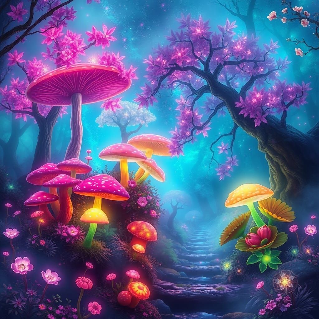 Luminous Fantasy Realm with Bioluminescent Flora