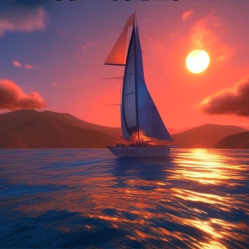 Maui Sunset Catamaran: Detailed Fantasy Art