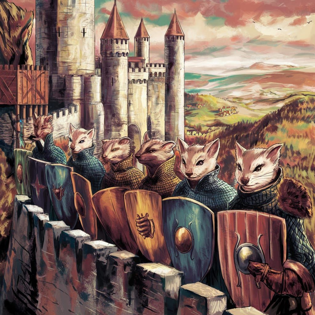 Anthropomorphic Weasel Knights Defending Medieval Castle