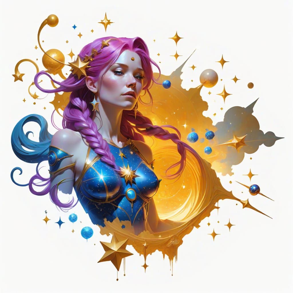 Celestial Cartographer Woman in Cosmic Patterns