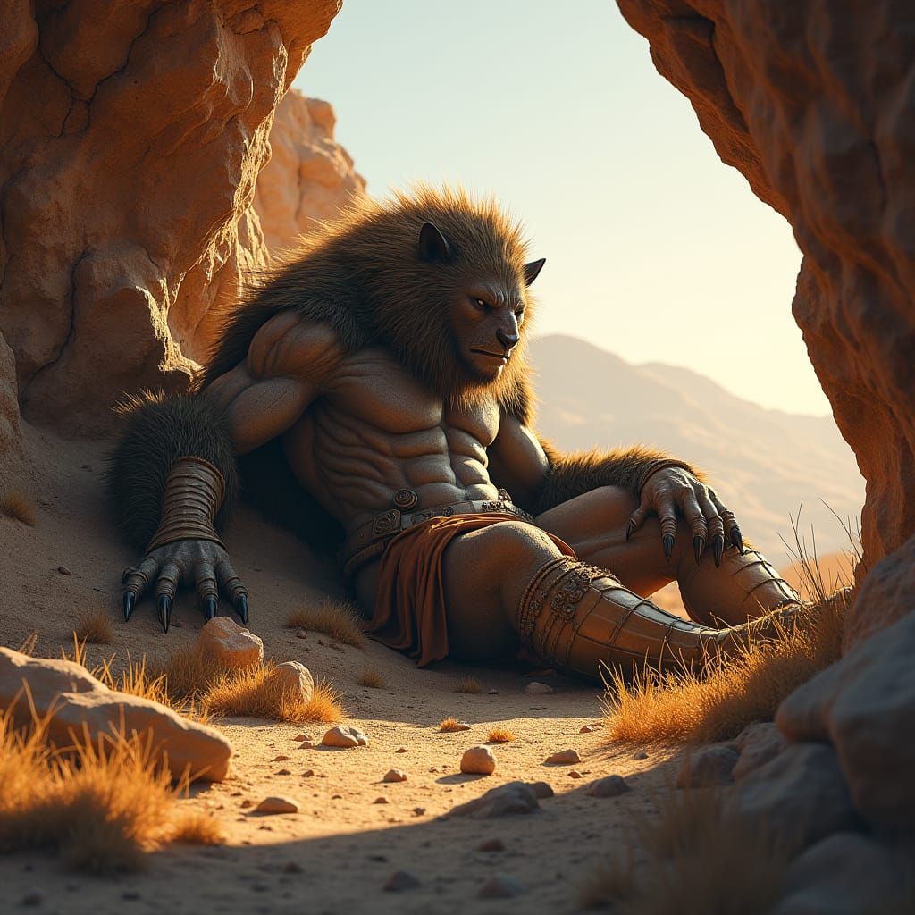 Sleeping Lycanthrope in Desert Cave: Matte Painting