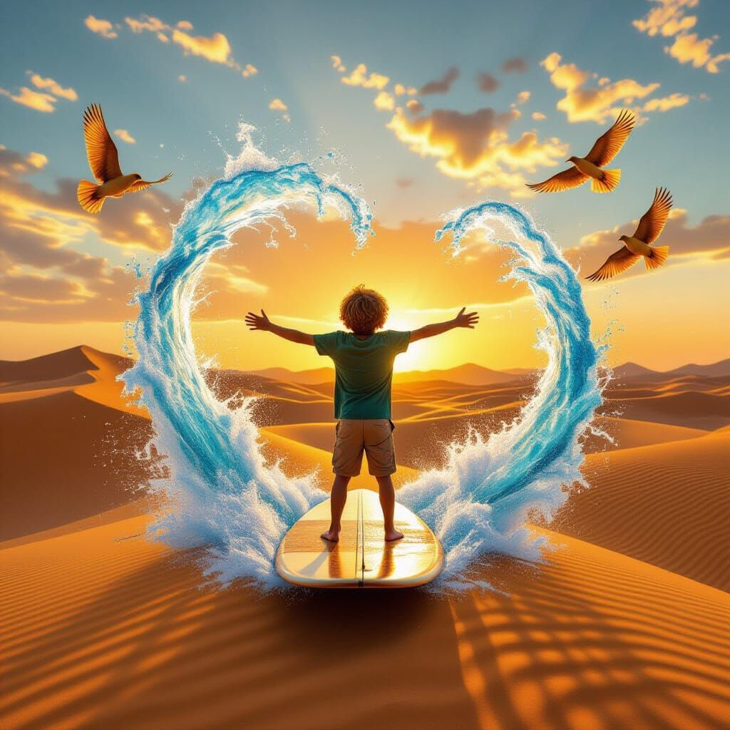 Desert Sunrise Boy Creates Water Vortex on Hoverboard