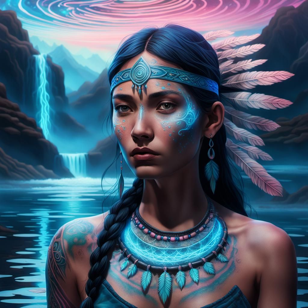 Bioluminescent Tiano Rune Native American Portrait