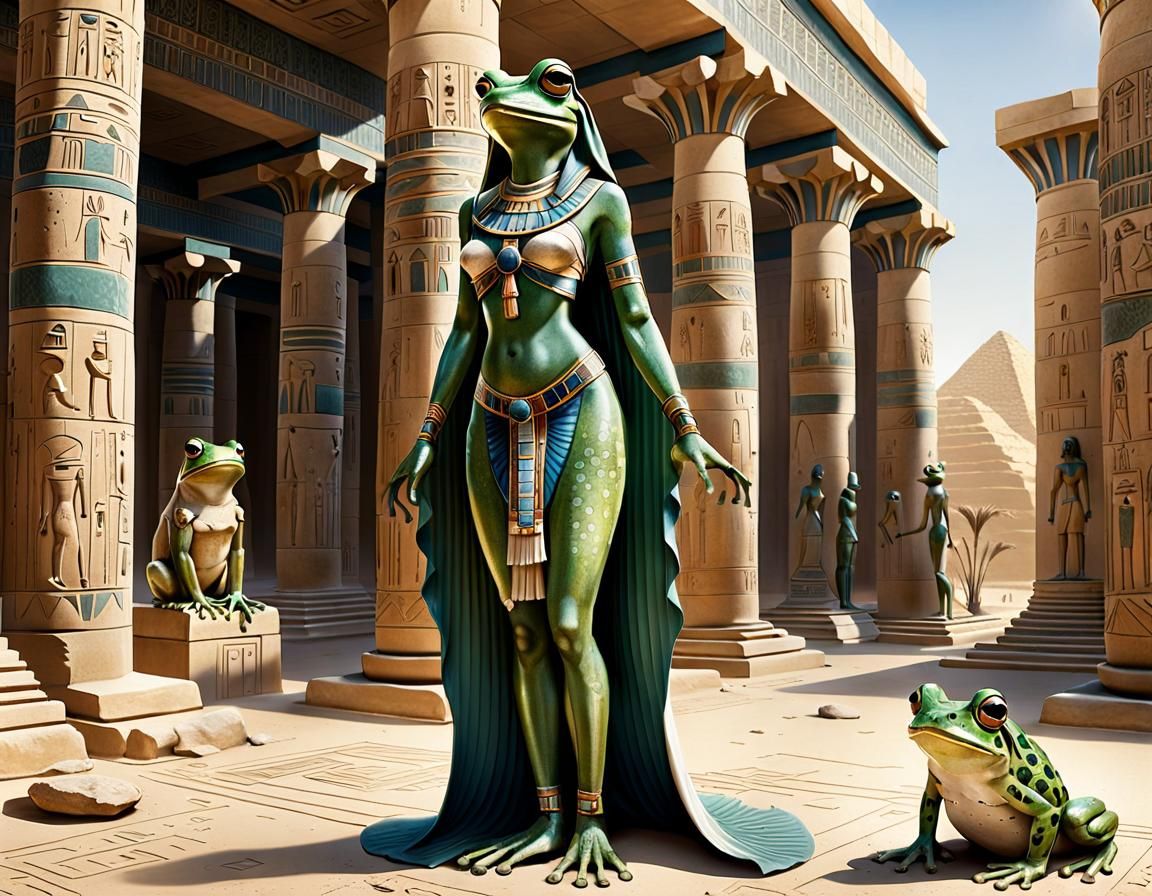Anthropomorphic Frog Goddess Heqet in Ancient Temple