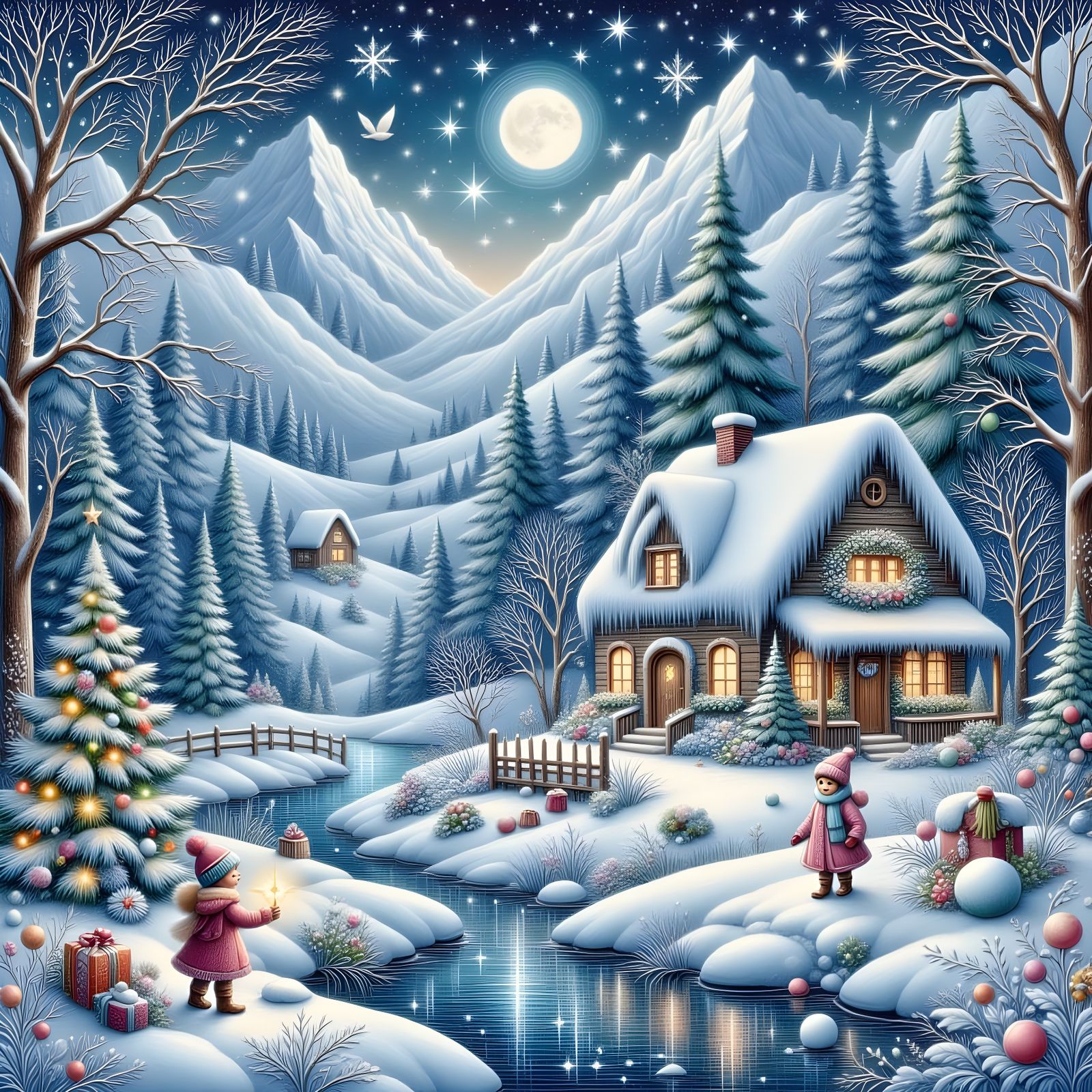 White winter snow scene at Christmas time