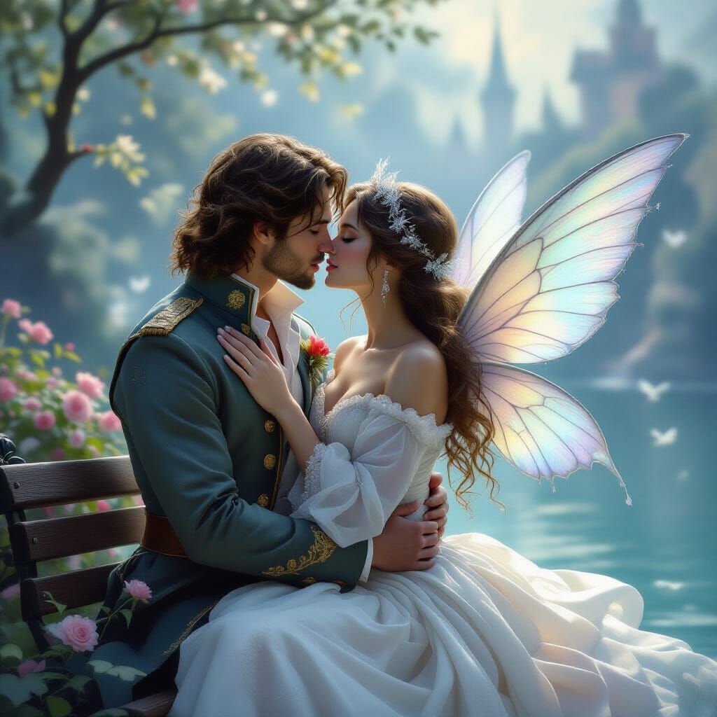 Ethereal Kiss: A Nymph's Fantasy in Art Style