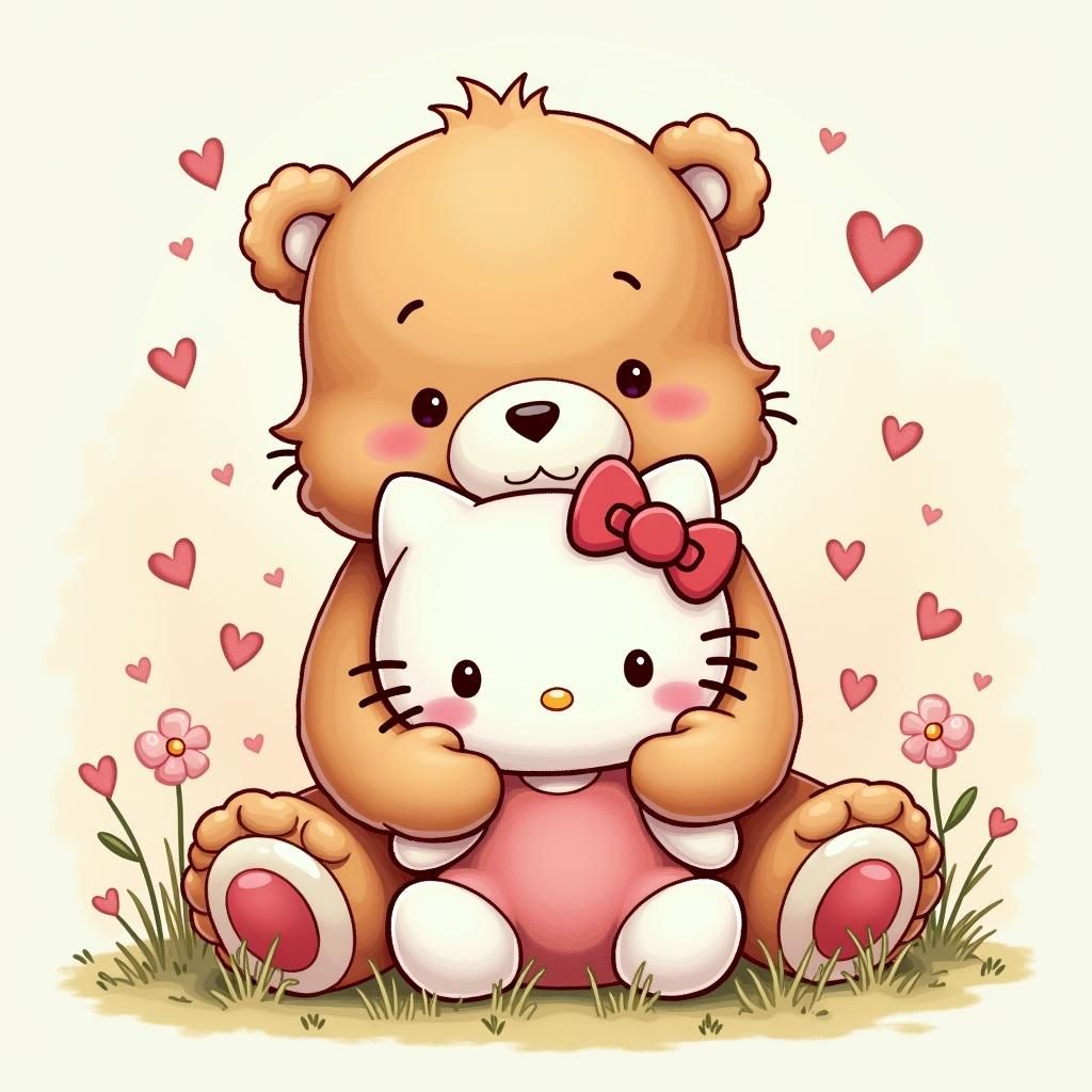 Care Bear and Hello Kitty Cuddle in Pastel