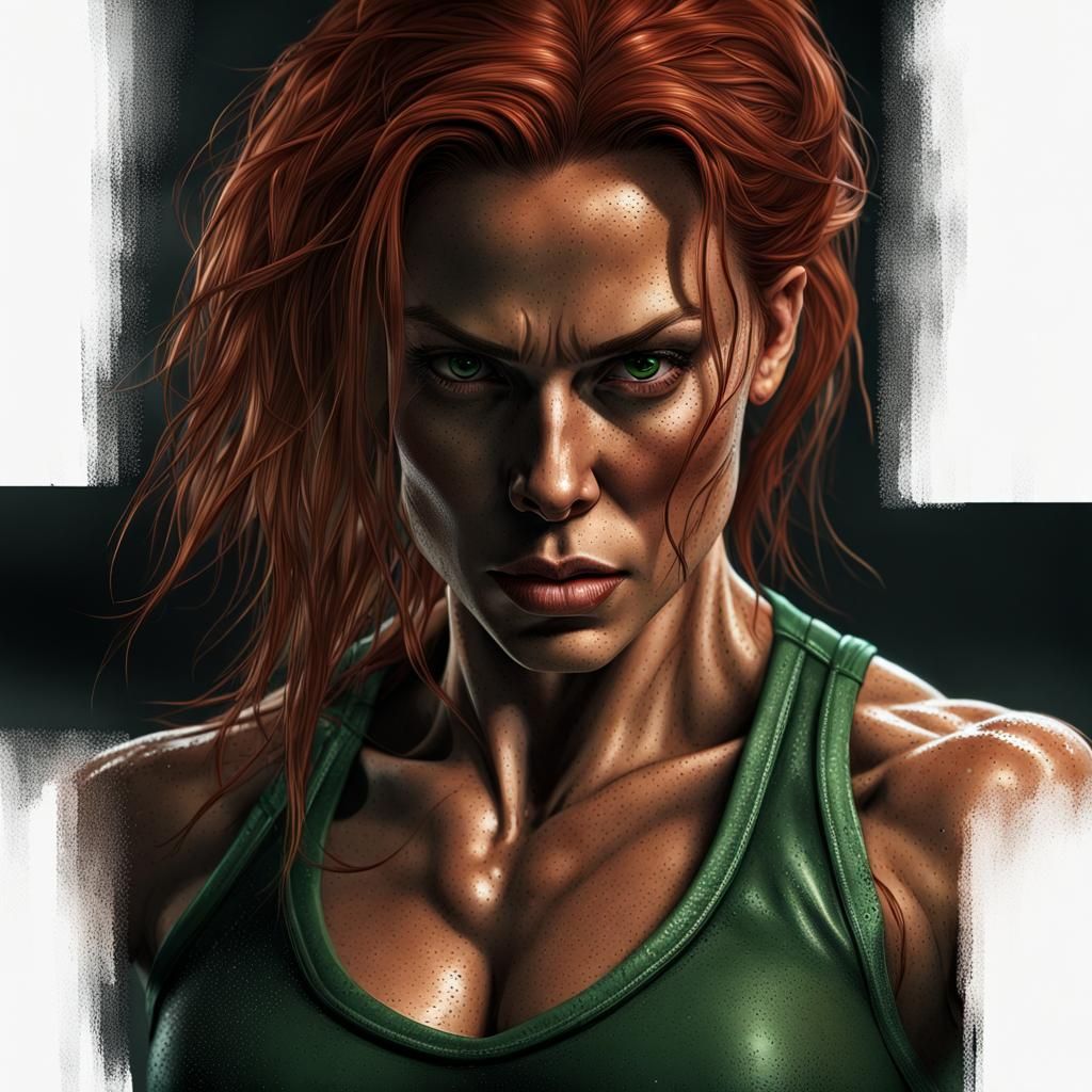 Hyperrealistic Portrait of a Muscular Woman in Darkness