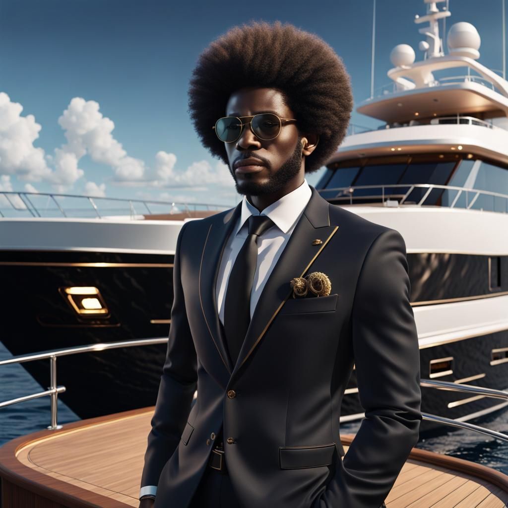 Black Man on Yacht: Detailed Fantasy Concept Art