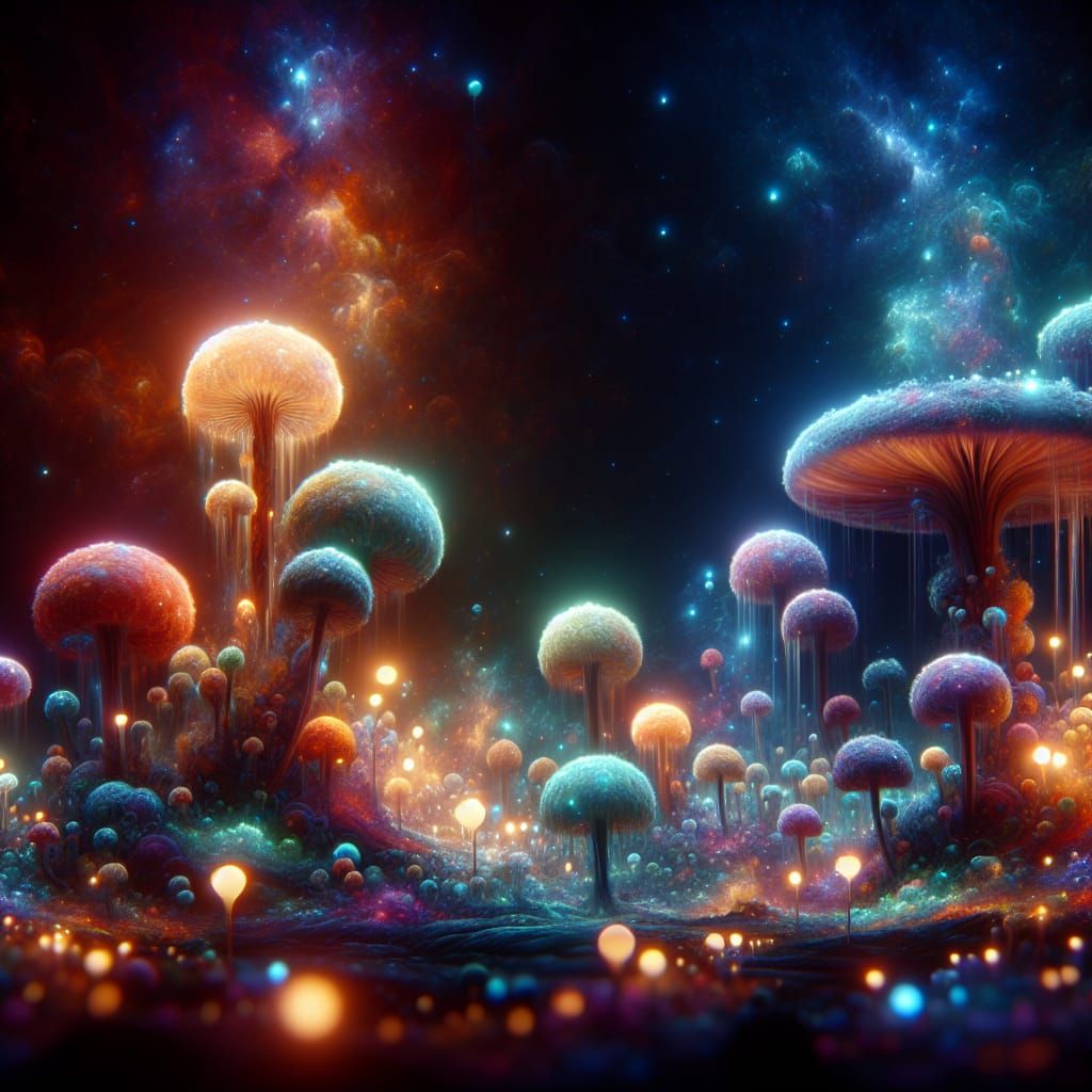 Luminous Infected Mushrooms in Digital Matte Painting