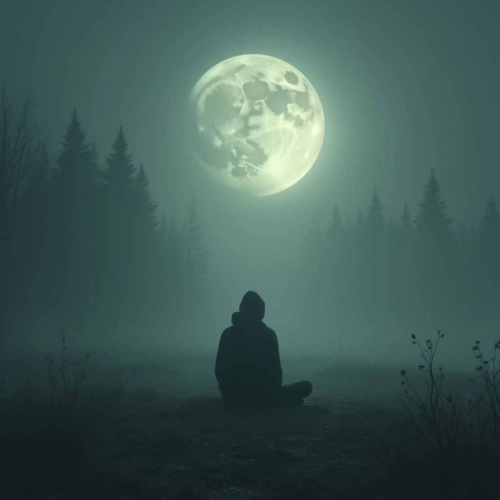 Contemplative Figure in Moonlit Dreamscape, Surreal Digital ...