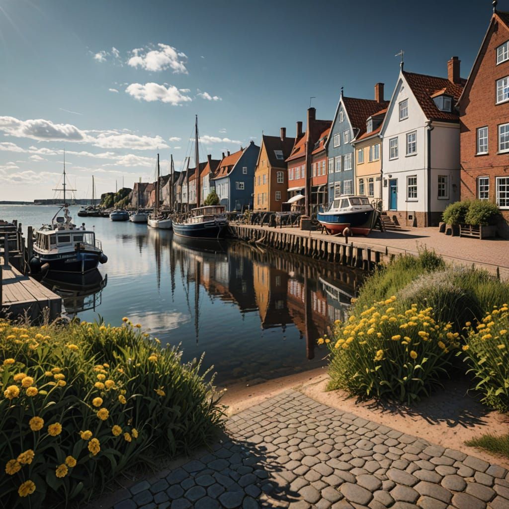 Sunny Summer Morning in Kalundborg: Hyperrealistic Seascape