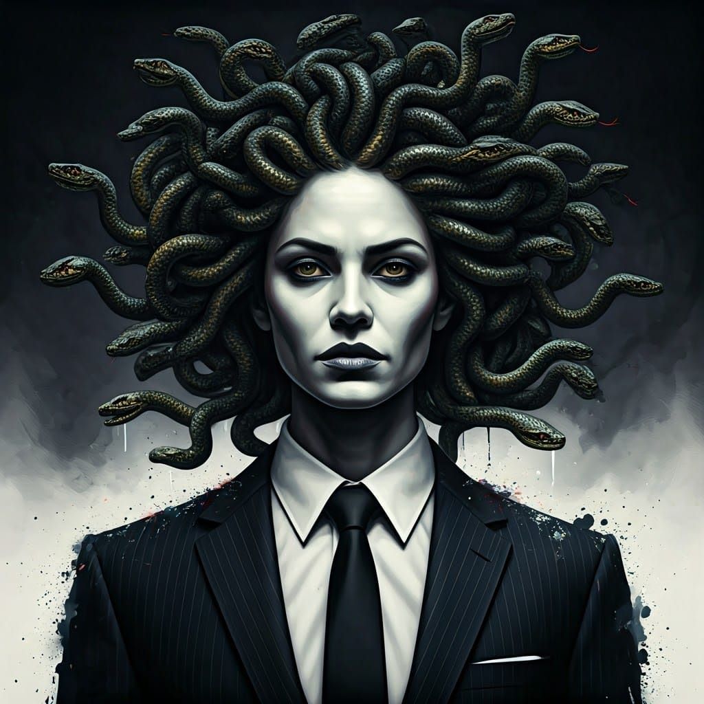 Medusa in Suit: Graffiti Art Serpent Boss