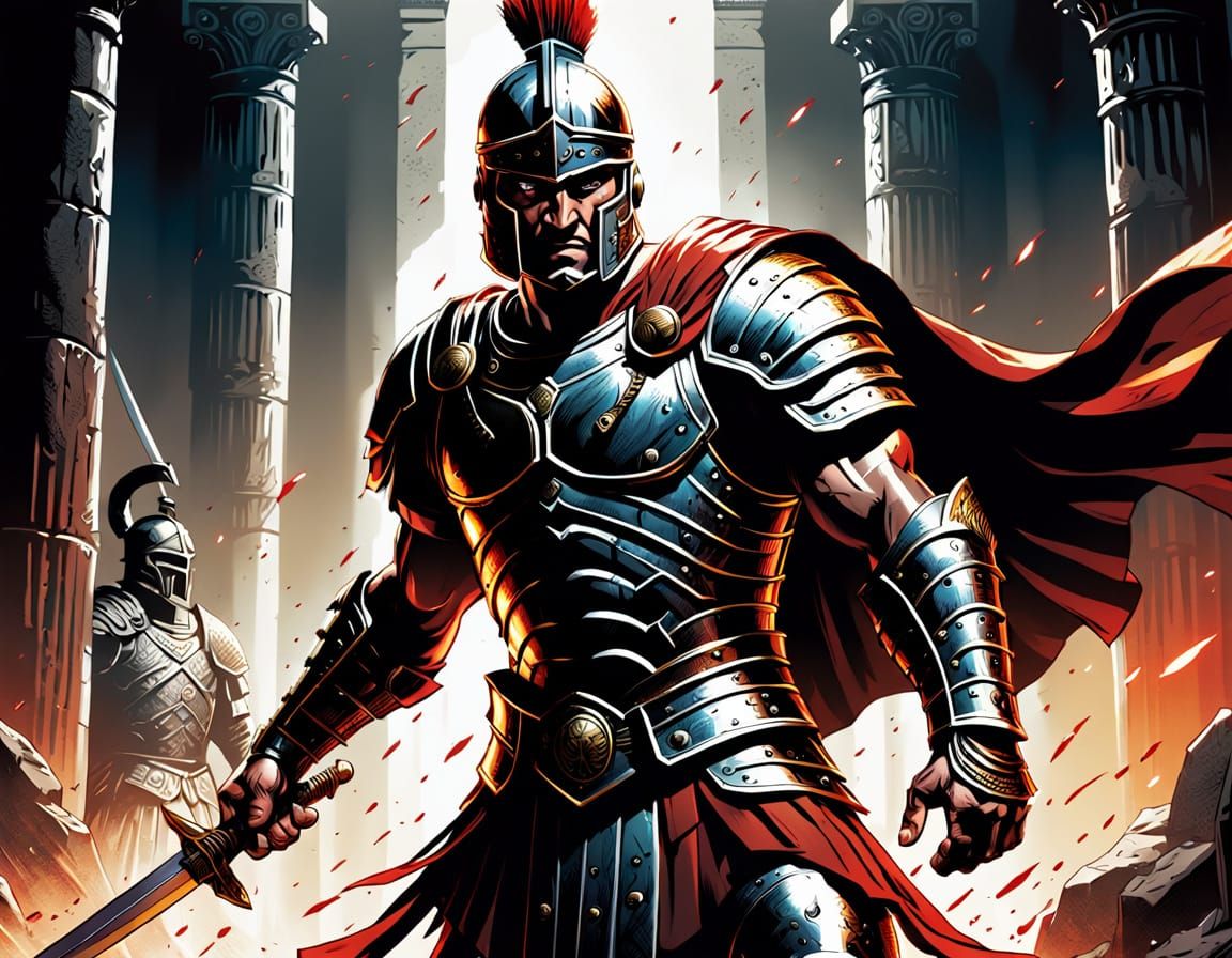 Dynamic Comic Book Art: Roman Centurion with Sword