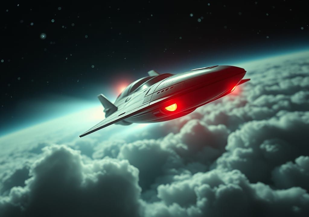 Retro Spacecraft Enters Atmosphere in Sci-Fi Scene