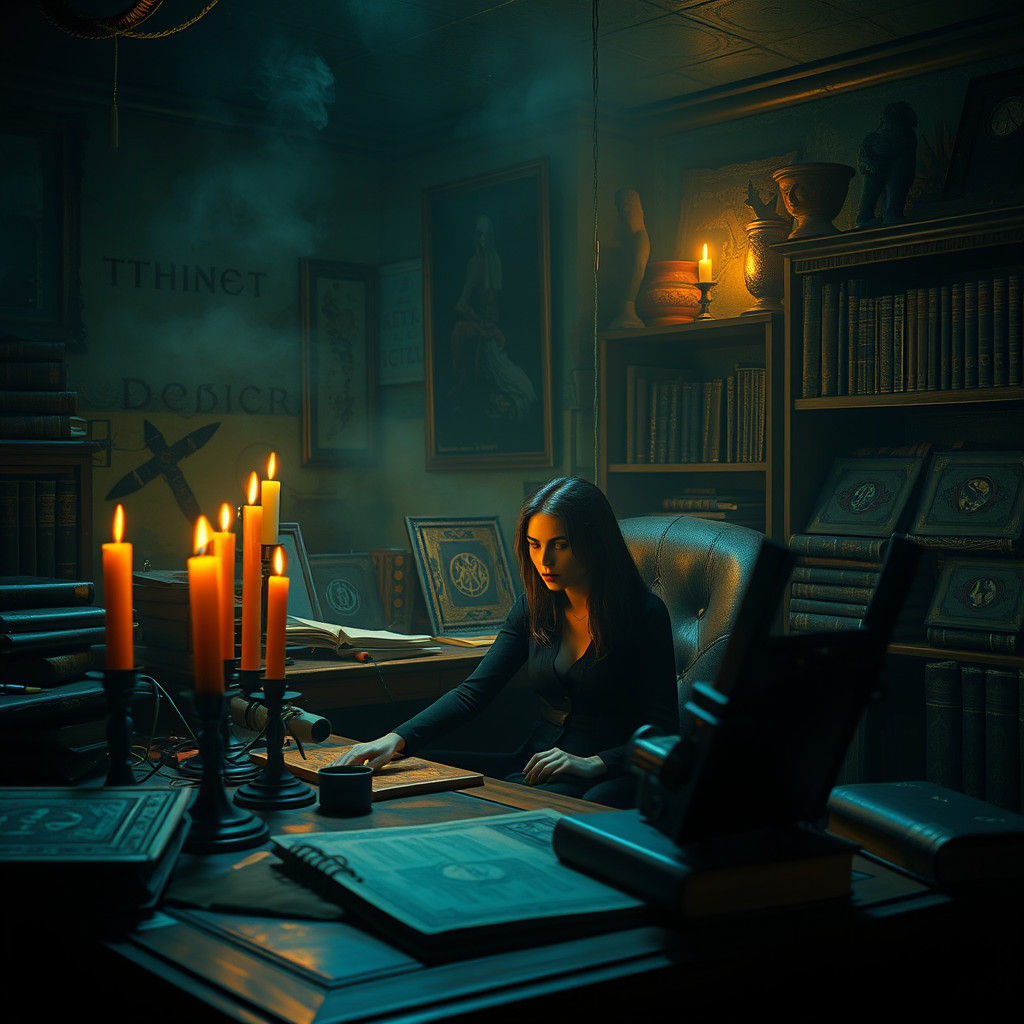 Lovecraftian Office Scene in Fantasy Concept Art Style