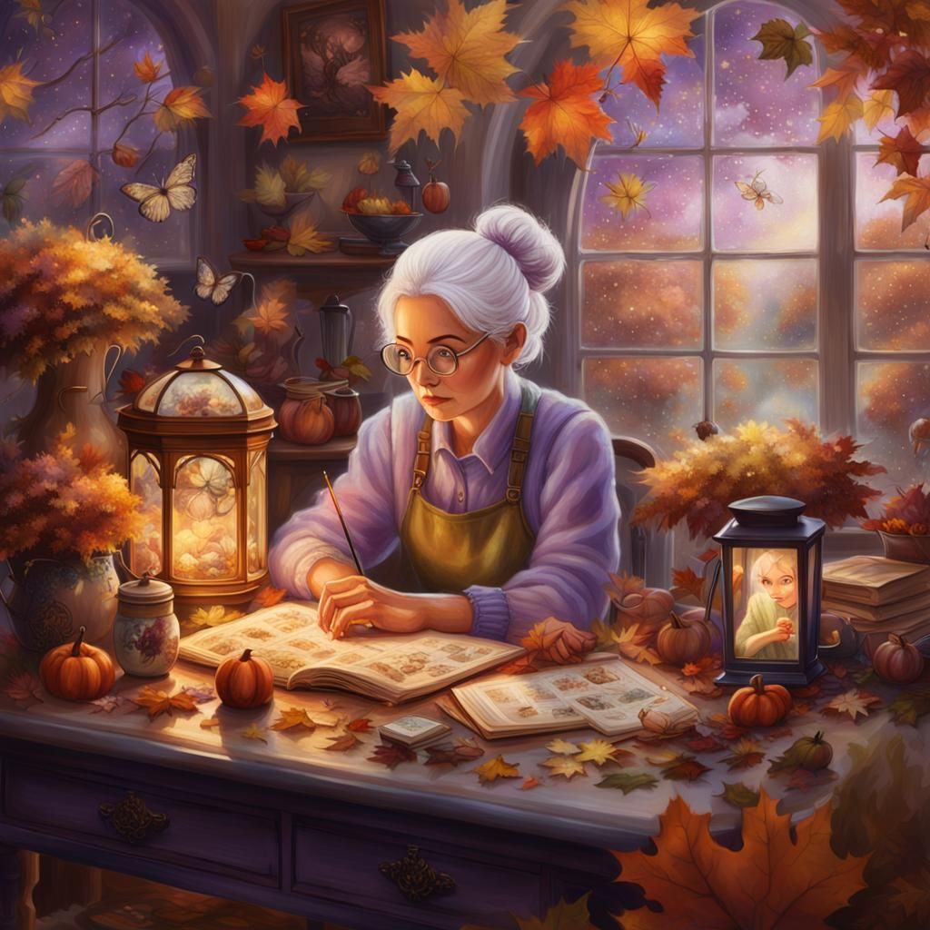 Cozy Cottagecore Woman Creates Decoupage Autumn Art