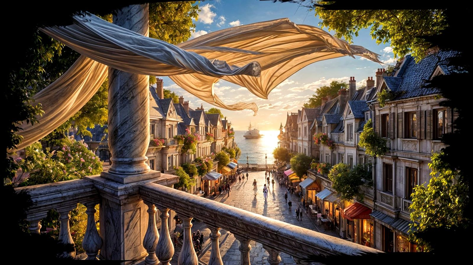 Fantasy Balcony Overlooking High Street at Golden Hour