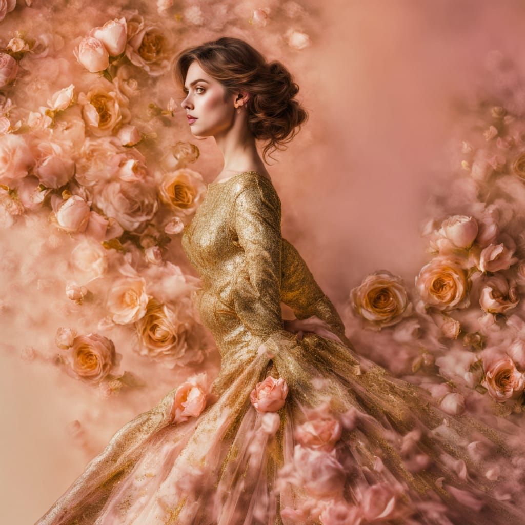 Impressionist Woman in Gold and Rose Clothing