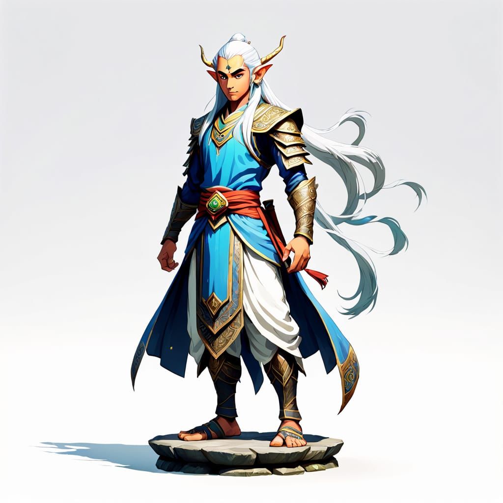 Elven Hindu Guru in Heroic Stance for Adventure Game