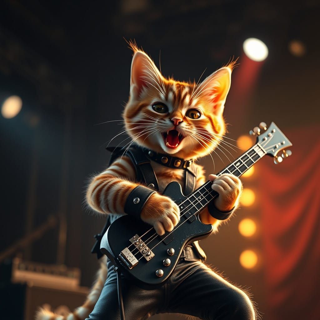 Hyperrealistic Cat Rock Star in Concert