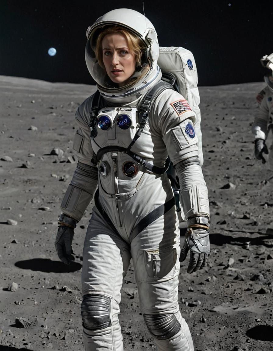 Astronaut on Moon in Mercury-Era Spacesuit