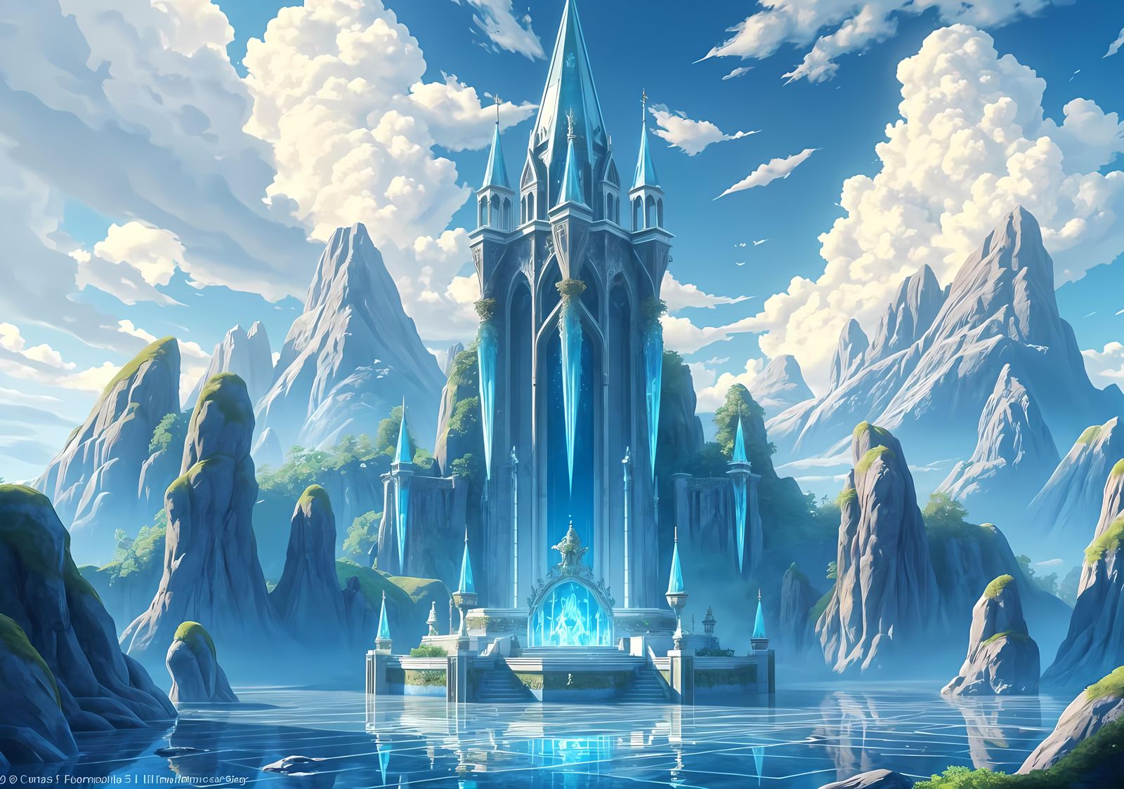 Crystarium's Blue Crystal Tower in Anime Style