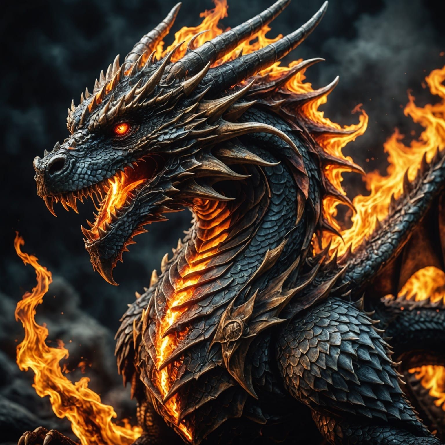 Fiery Dragon with Intricate Details in HDR