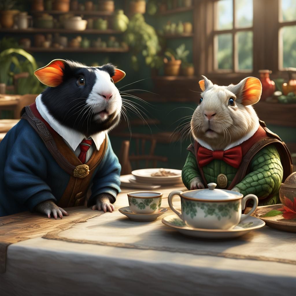 Anthropomorphic Animals at Tea Party: Fantasy Art