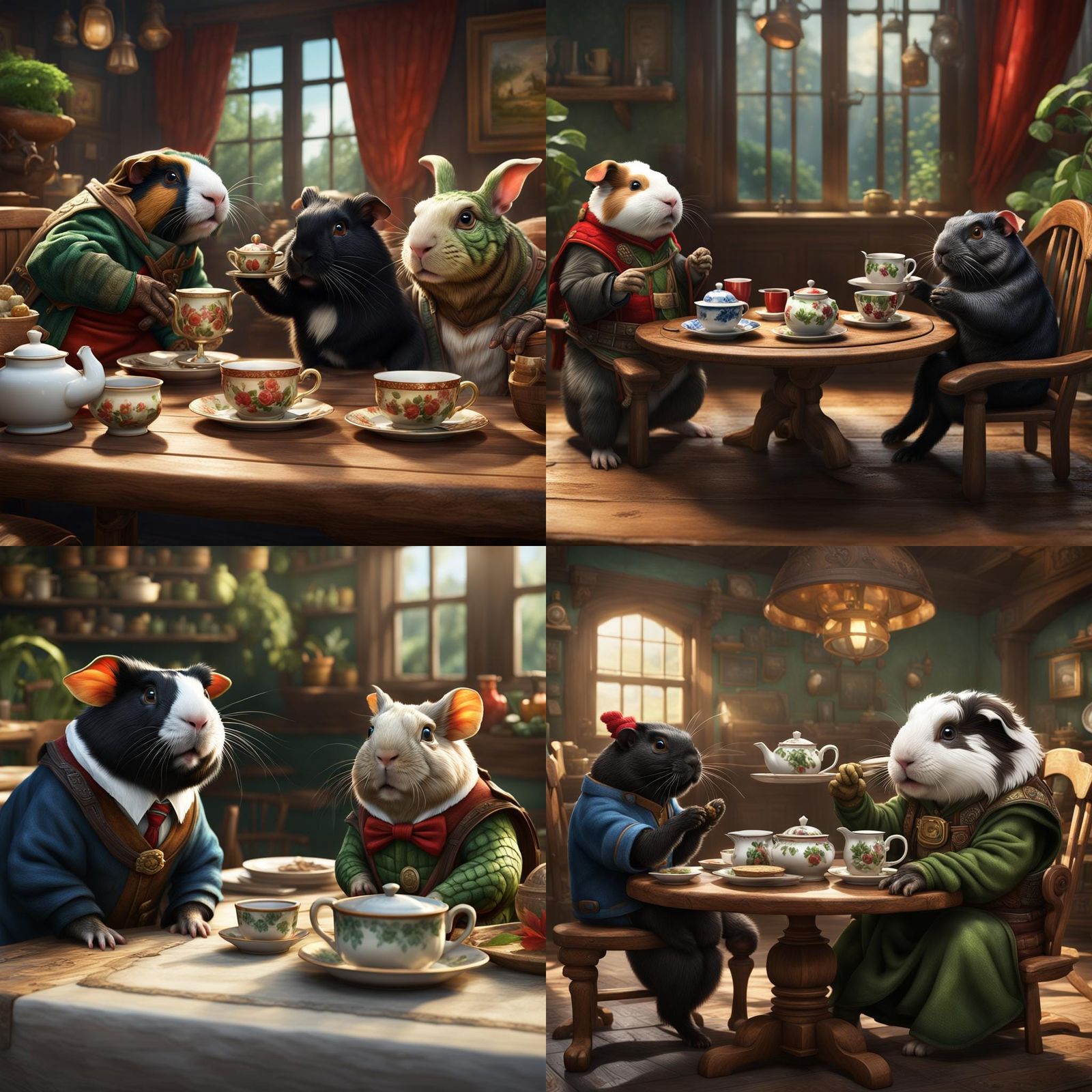 Anthropomorphic Animals Having Tea: Detailed Matte Painting