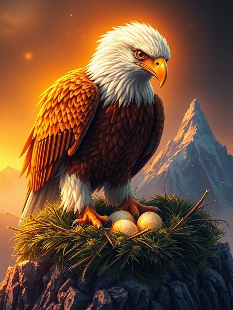 Regal Eagle Nurtures Eggs in Majestic Mountain Nest