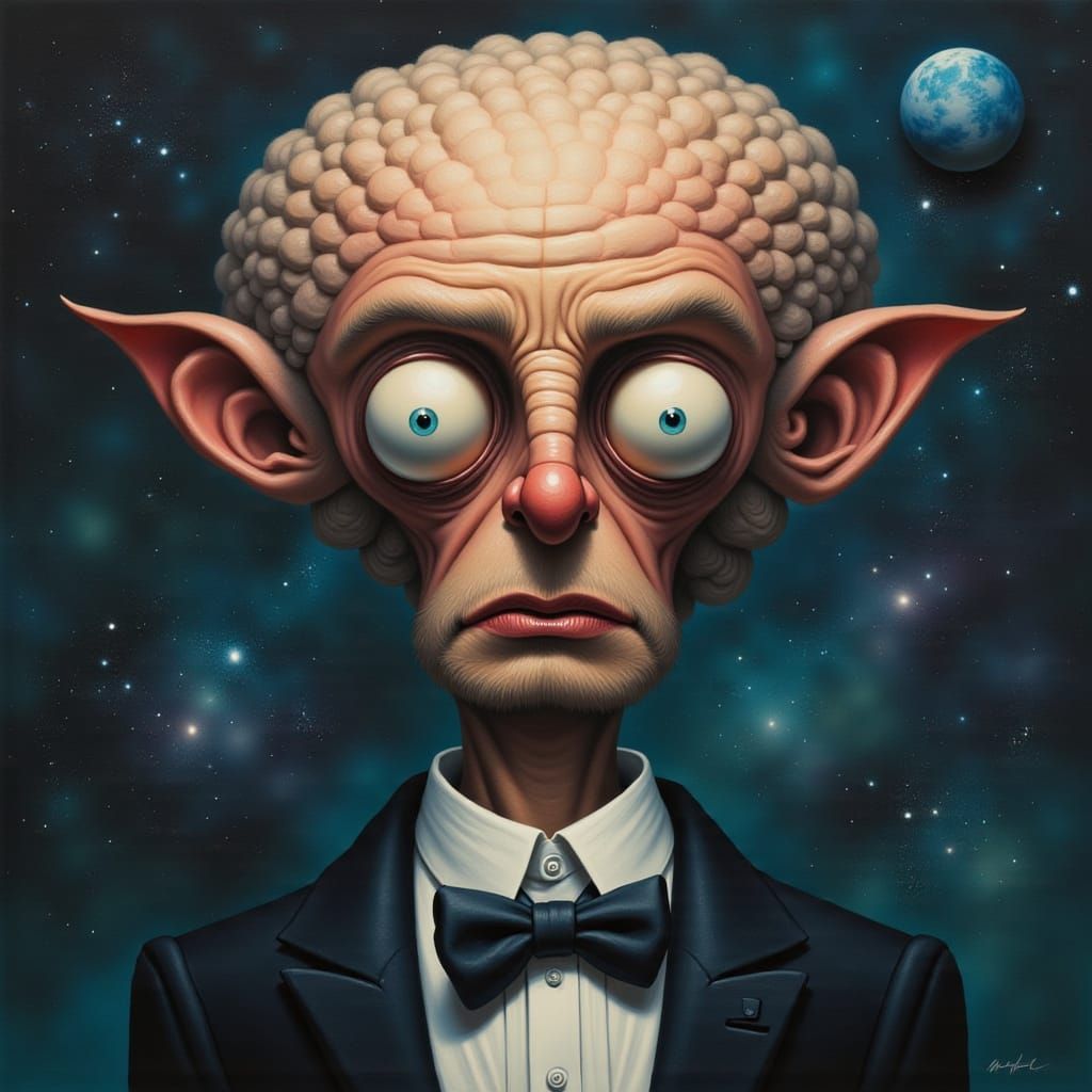 Gigantic Bald Headed Man Explores New Planet