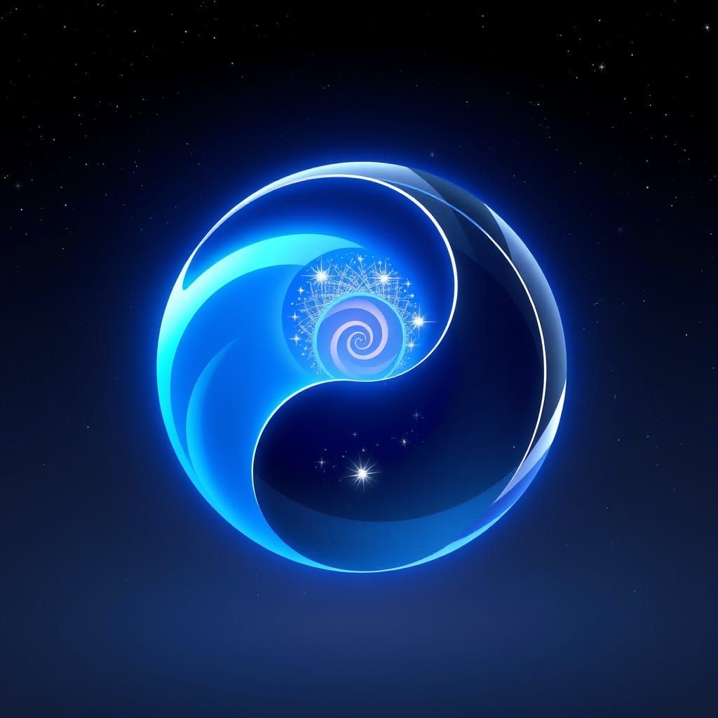Cosmic Yin-Yang Symbol in Gradient Night Sky