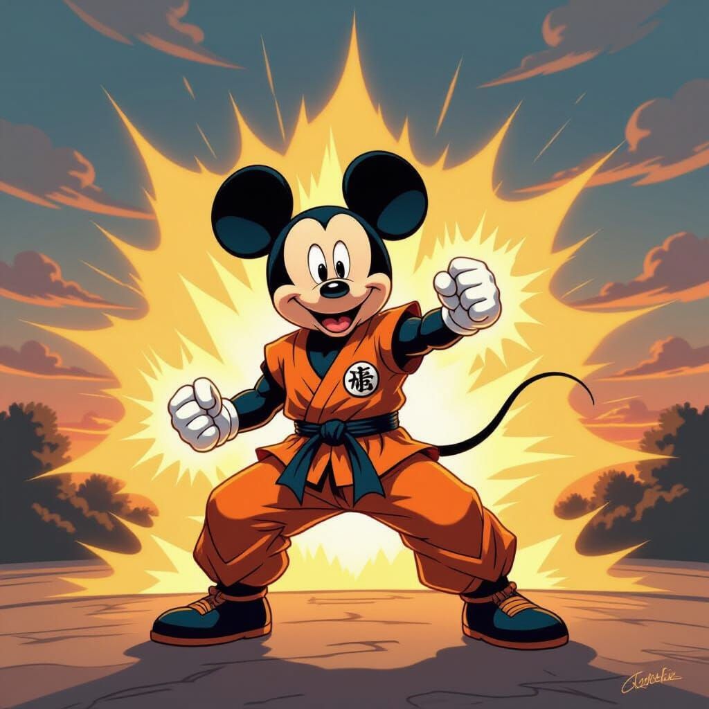 Mickey Mouse Powers Up in Goku's Gi