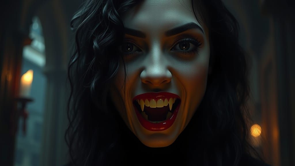 Gothic Vampire Goddess in Dramatic Digital Matte Painting