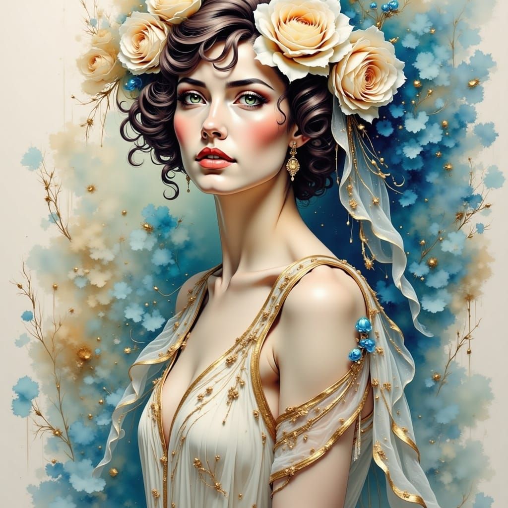 1920's Woman with Roses in High-Key Portrait