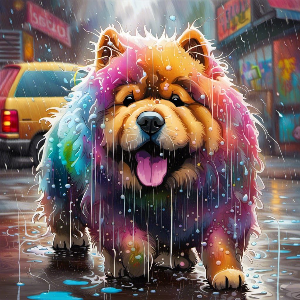 Colorful Chow Chow Dog in Graffiti Street Art